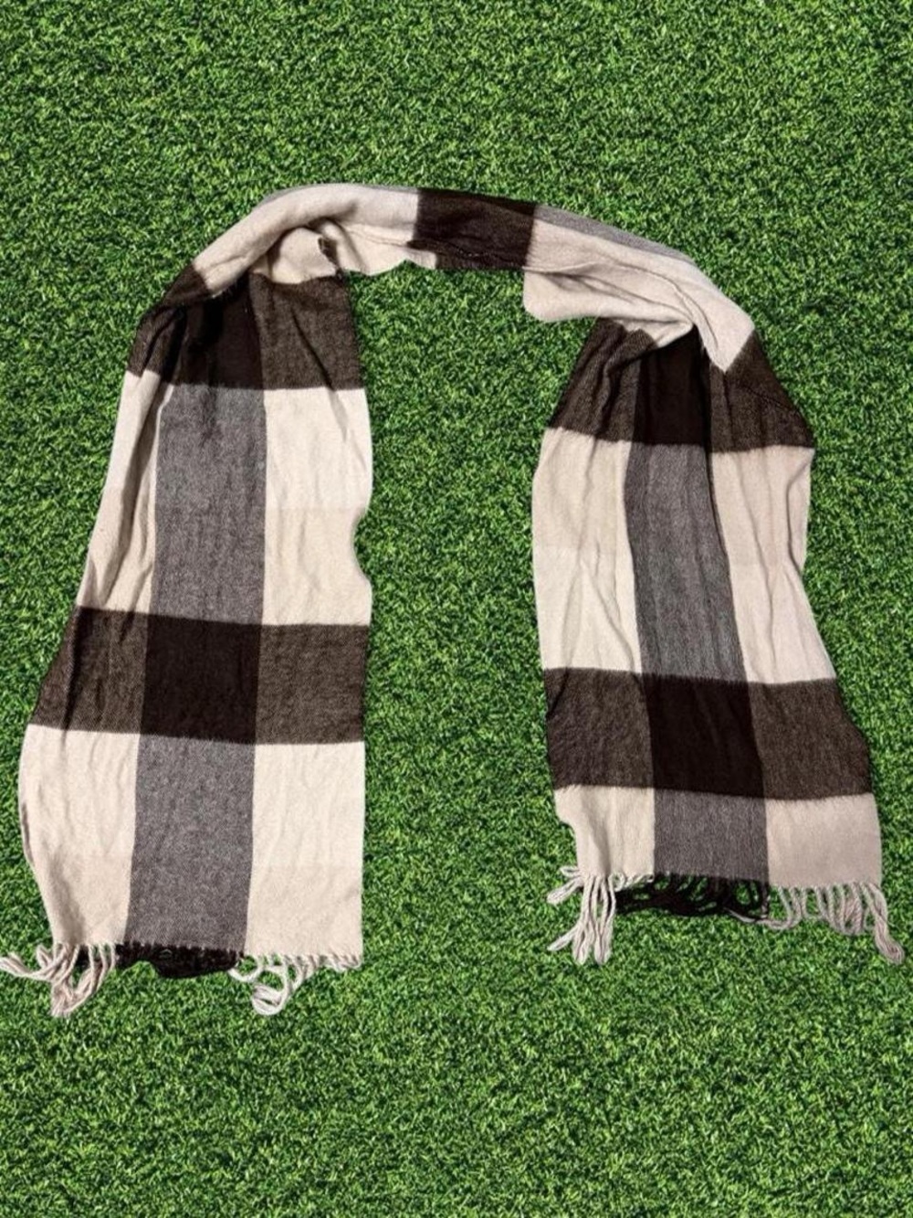 Classic Brown and Beige Check Scarf - Men's Accessory